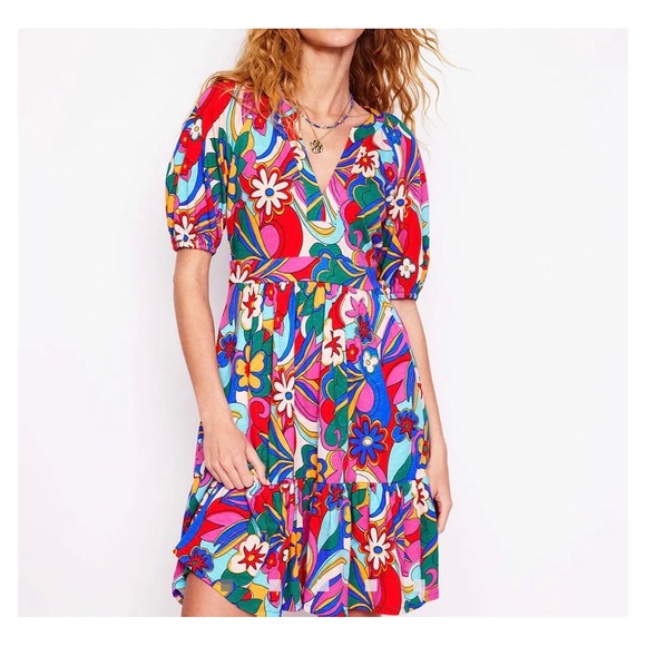 Boden Dresses & Skirts - Boden Jersey Mini Dress Psychedelic Floral Womens 14L Multi Retro Mod